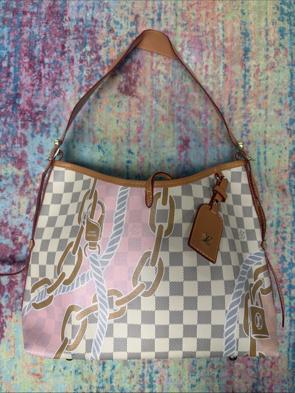 Pink and Cream Checkered Shoulder Bag